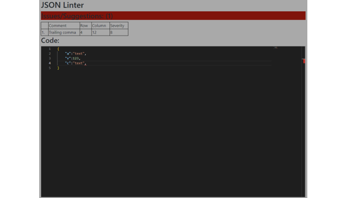 JSON Linter Screenshot